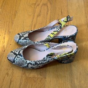 J. Crew color block snakeskin sling back heels size 7